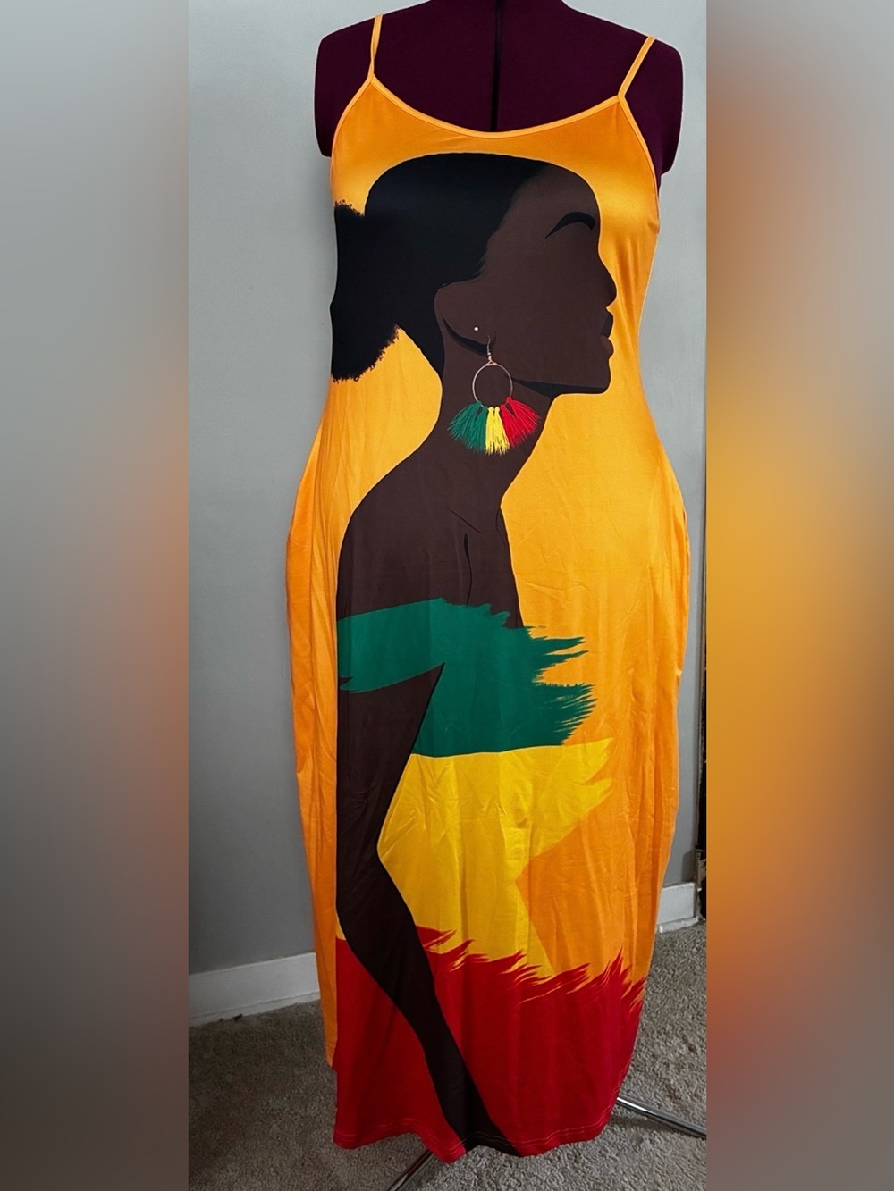 Juneteenth Women’s Yellow Sleeveless Maxi Dress with Graphic Profile